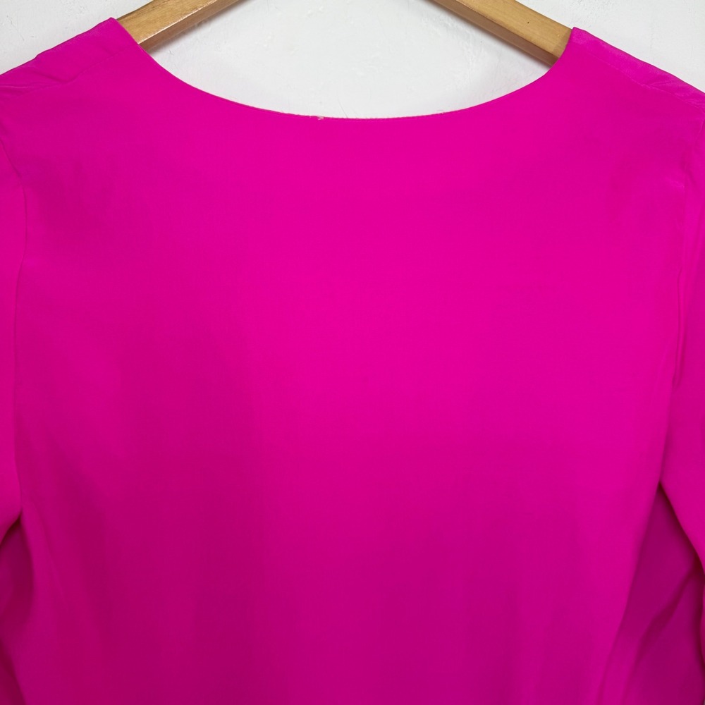 Amanda Uprichard 100% Silk Blouse Hot Pink V-Neck Barbiecore Dopamine Dressing S - Picture 7 of 12